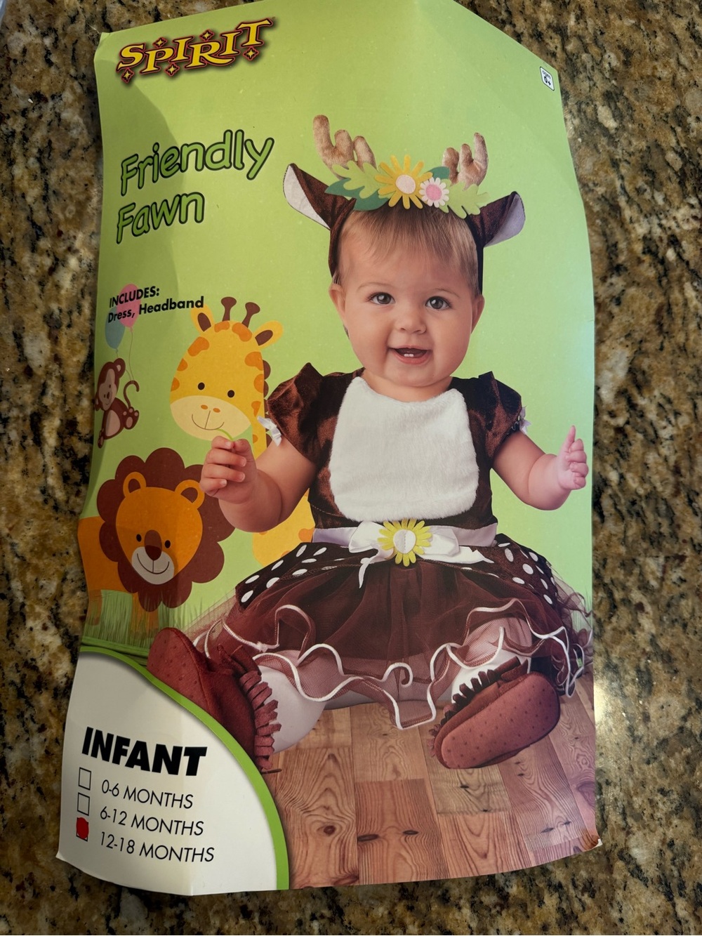 Spirit Halloween Friendly Fawn infant 12-18 mo baby cosplay costume brown deer